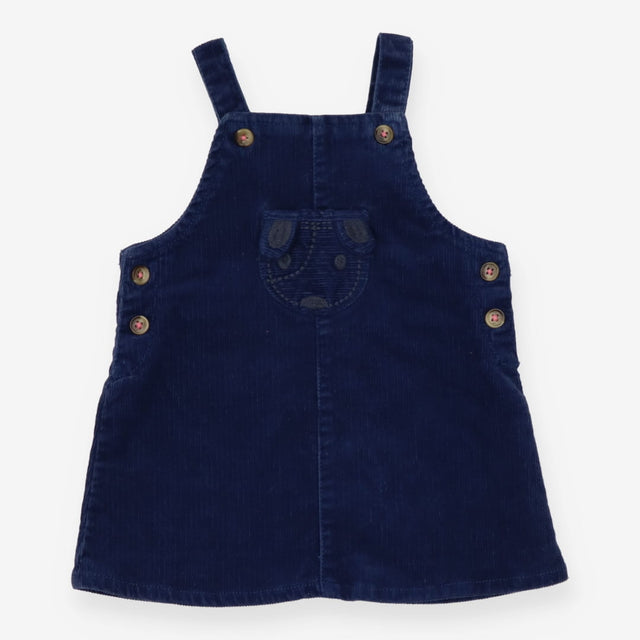 Pinafore blue cord animal face pocket