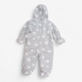 Pramsuit grey fleece white stars