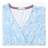 Dress Light Blue White Leaf Print V-Neck Short Sle