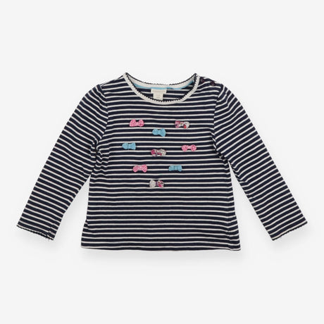 Blue Striped Bow Detail Long Sleeve