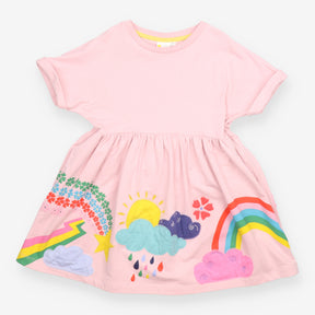 Dress jersey short sleeved pink rainbow cloud sun