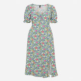 Multicolor Floral 100% EcoVero Viscose V-Neck Puff