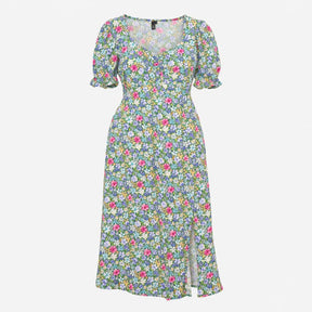 Multicolor Floral 100% EcoVero Viscose V-Neck Puff
