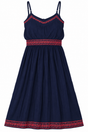 Embroidered Navy Strappy Midi Dress