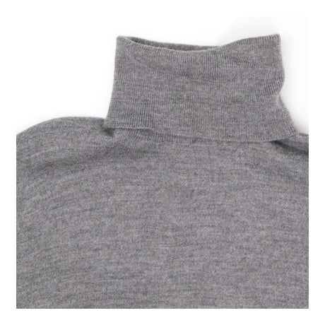 Grey Fine-Knit Turtleneck Sweater with Varsity Str
