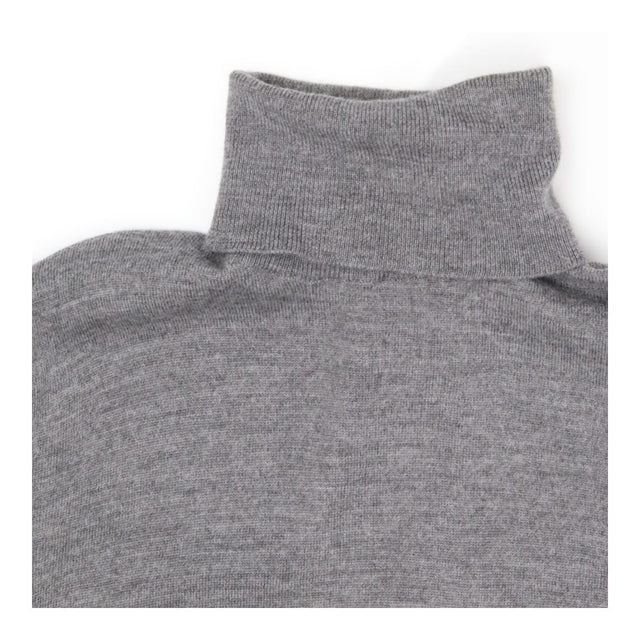 Grey Fine-Knit Turtleneck Sweater with Varsity Str