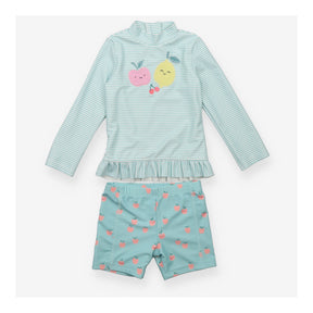 Rash vest and swim shorts green stripe fruit apple