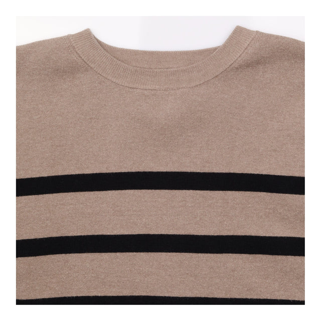 Jumper Mocha Mix Beige Black Striped Cotton Rich C