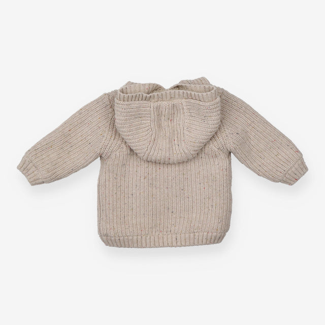 Knitted Hooded Cardigan Light Brown with Penguins