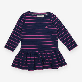 Jersey Dress navy with Pink Stripes and Boat