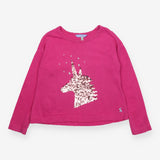 T-Shirt Long Sleeve Pink Sequin Unicorn Applique
