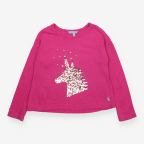 T-Shirt Long Sleeve Pink Sequin Unicorn Applique