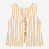Tank Top Yellow White Striped Linen Blend Sleevele