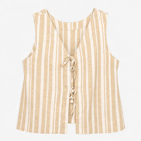 Tank Top Yellow White Striped Linen Blend Sleevele