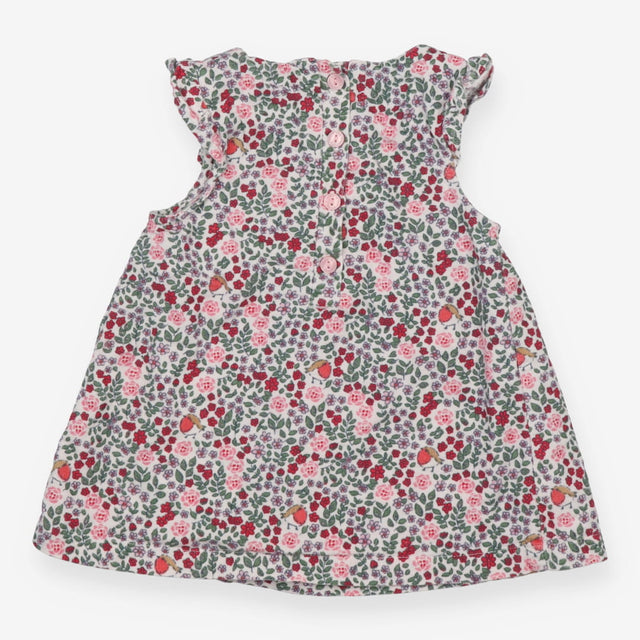 Cord Dress With Frill Sleeves, Floral and Robins