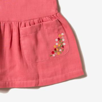 Sunset pink embroidered pocket dress