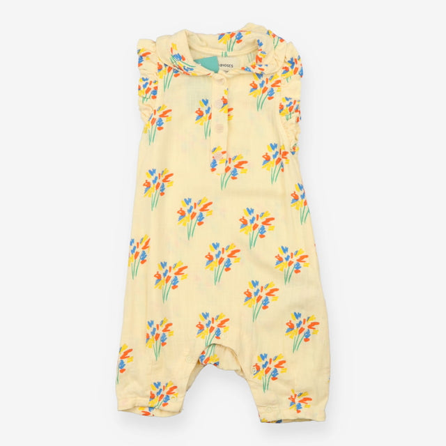Romper Yellow Collared Muslin with Flower Print