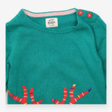 Dress Long Sleeve Knit Green Reindeer Applique
