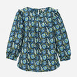 Top Blue Green Floral Print Tie Neck 100% Organic 