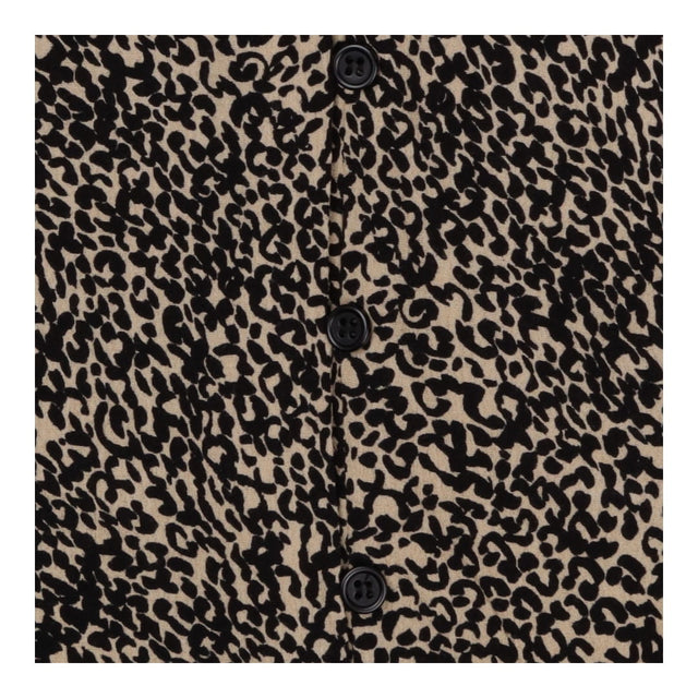 Midi Dress Micro Leopard Print Short‑Sleeve Button