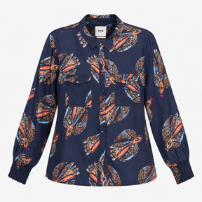 Shirt Navy Multicolour Bird Print Long Sleeve