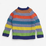 Knit sweater blue with multi striped, button shoul