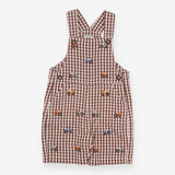 Dungarees Shortie Brown Plaid with Tractor 