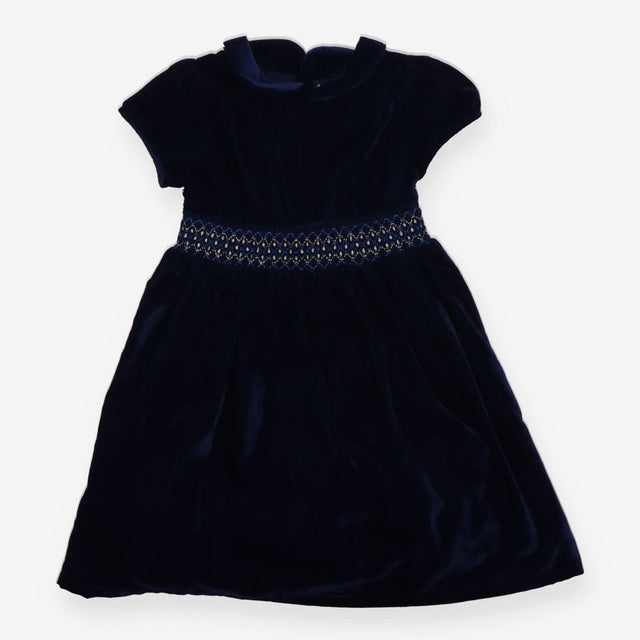 Velour Blue Smocked Party Dress