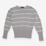 Grey & White Puff Sleeve Sweater – Soft Knit Contr