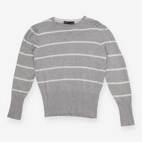 Grey & White Puff Sleeve Sweater – Soft Knit Contr
