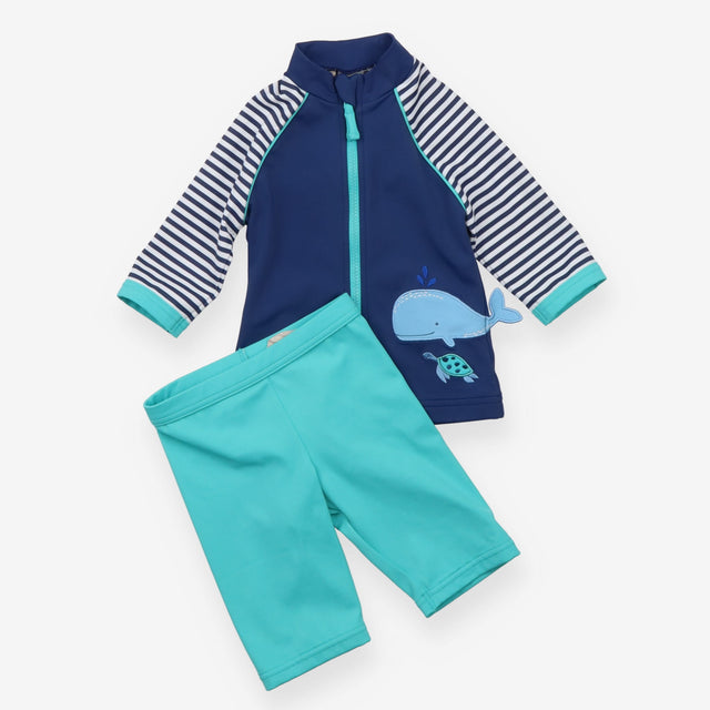Rash vest and shorts blue green whale