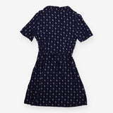Midi Dress Navy Paisley Print Draped Neck Short Sl