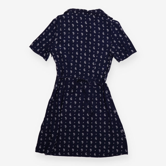 Midi Dress Navy Paisley Print Draped Neck Short Sl
