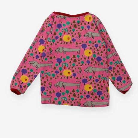 Tee LS pink sausage dog trees red edging