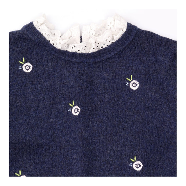 Navy Floral Embroidered Broderie Collar Jumper