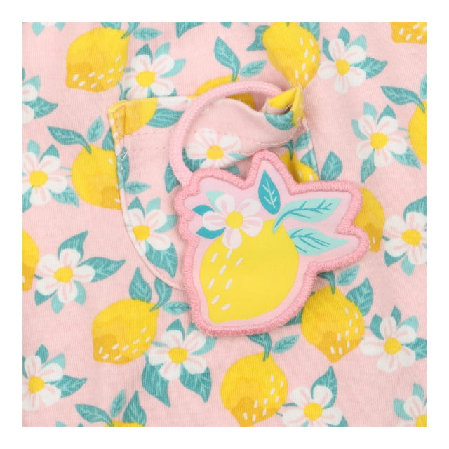 Dress pink with lemons and flowers and lemon pocke