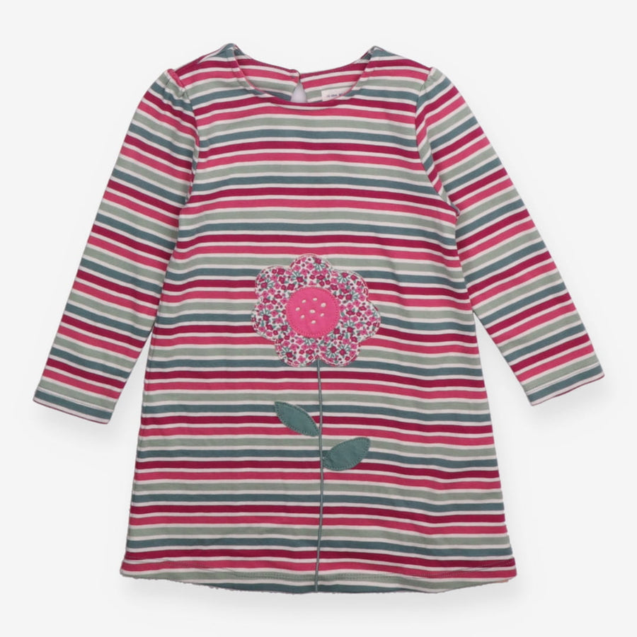 Green and Pink Striped Dress with Flower
