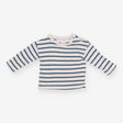Tee Blue and Cream Strips with Buttons on Shoulder