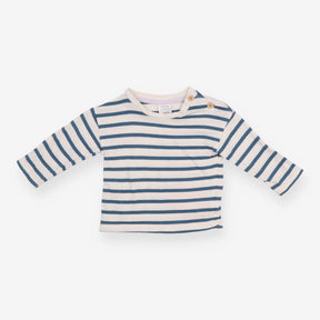 Tee Blue and Cream Strips with Buttons on Shoulder