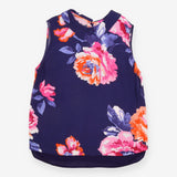 Sleeveless Top Navy Bright Floral Collared