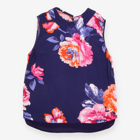 Sleeveless Top Navy Bright Floral Collared