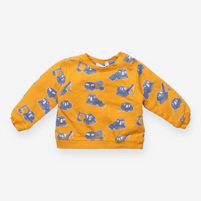 Sweater yellow with multi construction vehicles