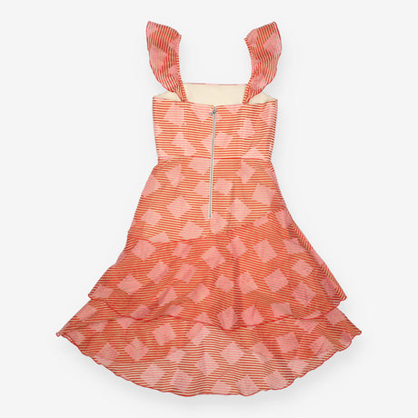 Azura Pink Red Organza Ruffle Midi Dress
