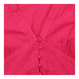 Dress Pink Linen Blend V-Neck Puff Sleeve Mini Pet