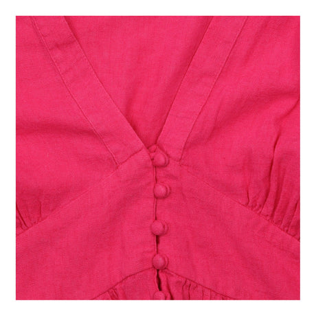 Dress Pink Linen Blend V-Neck Puff Sleeve Mini Pet