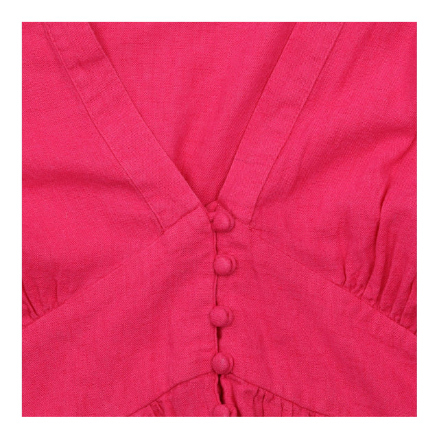 Dress Pink Linen Blend V-Neck Puff Sleeve Mini Pet