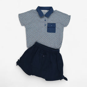 Happyology - Shirt & Shorts Diamond Print Navy