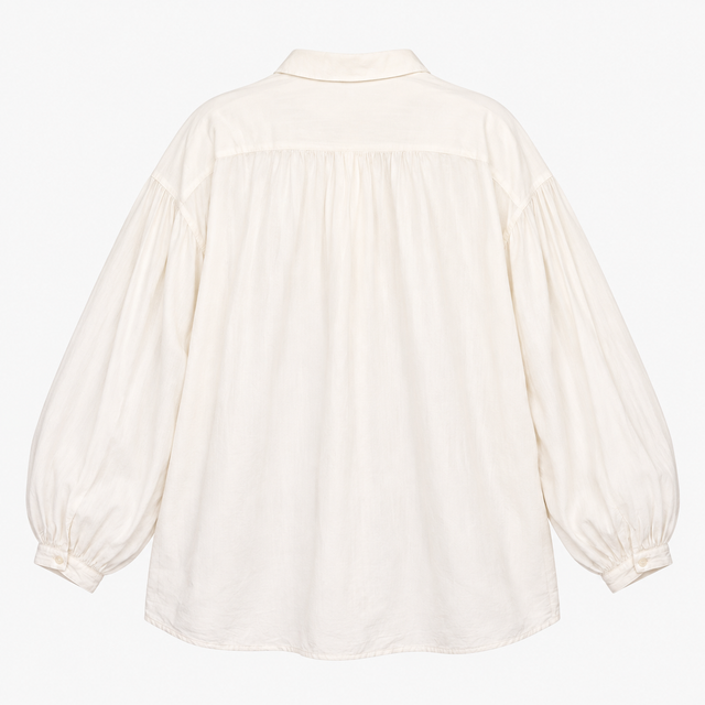 White Viscose Cotton Gathered Long Sleeve Shirt