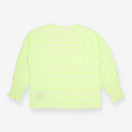 Top Green Gingham Seersucker Frill Sleeve