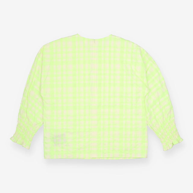 Top Green Gingham Seersucker Frill Sleeve